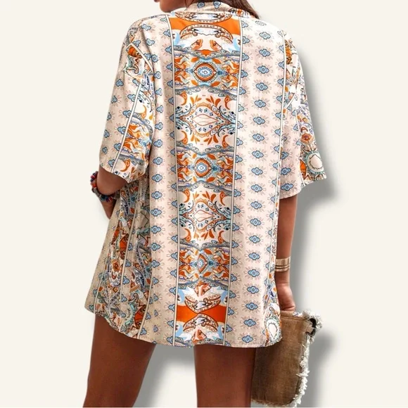 Paisley Print Open Front Kimono & Shorts Set- (M) - Picture 4 of 4